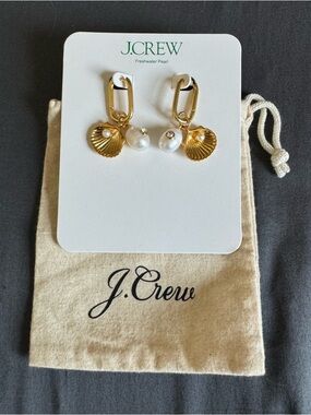 J. Crew Gold Shell & Pearl Drop Earrings
